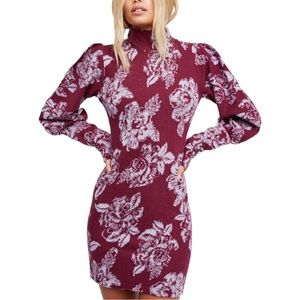Free People Farrah Floral Plum Mock Neck Womens Sweater Dress Size Small $148